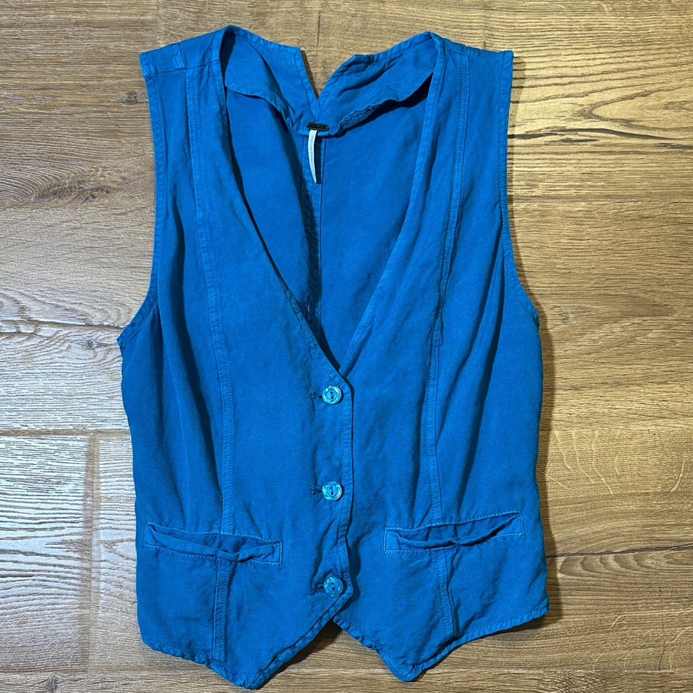 Young Fabulous & Broke Blue Linen Blend Vest Small